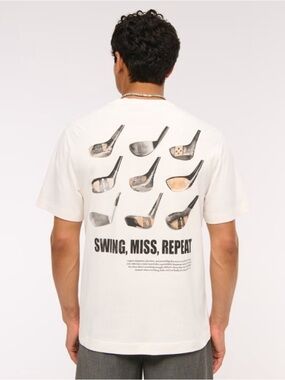 Abercrombie & Fitch Golf Club Graphic Tee - 'Swing, Miss, Repeat' - Cream Size M